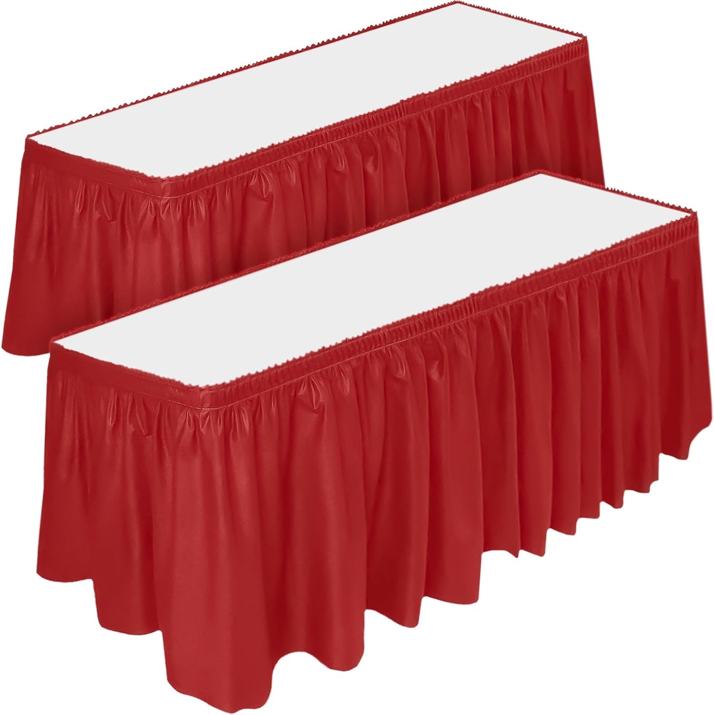 DecorRack 2 Pack Table Skirts, 29 in x 14 ft Each, Multi Pack -BPA Free- Plastic Tableskirt, Disposable, Reusable, Rectangular Tablecloth Skirt, White (2 Pack)