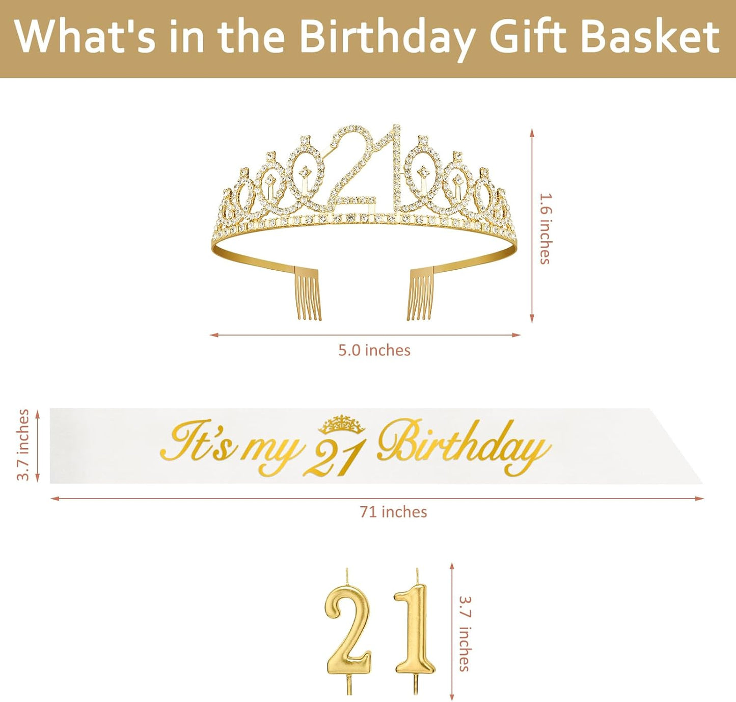 21st Birthday Decorations for Her with 21st Birthday Sash and Crown, Candles Gold, Gifts for 21 Year Old Girls