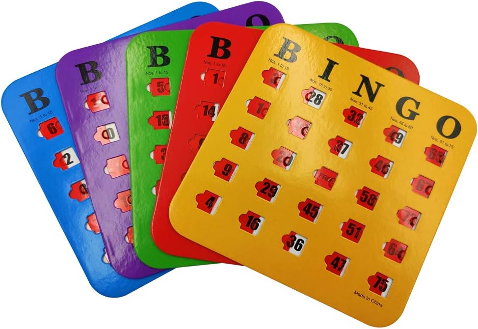 Yuanhe Deluxe Bingo Game Set - 6 Inch Metal Cage with Calling Board, 5 Shutter Slide Cards, 75 Colored Balls, for Large Group Games