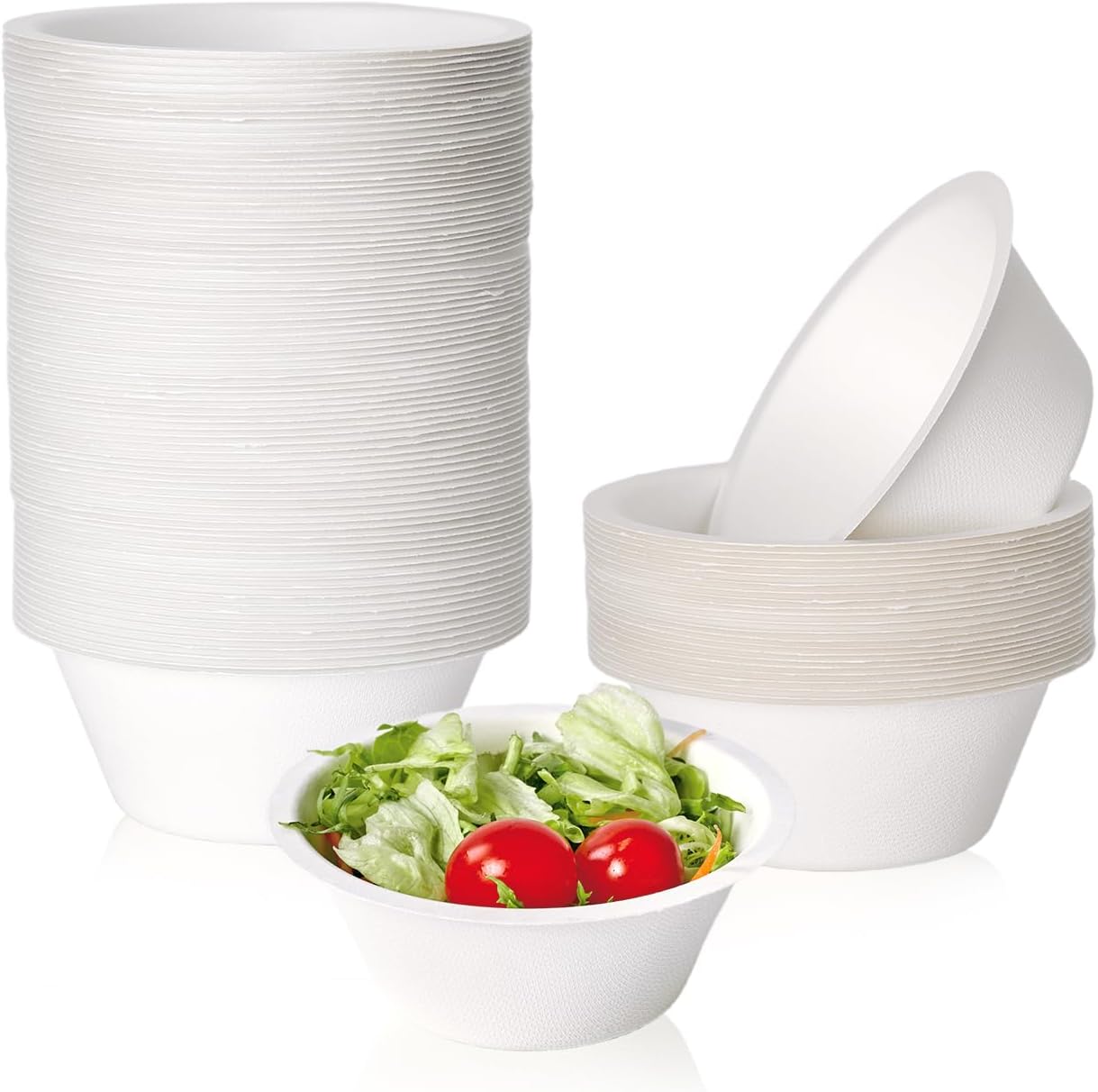 ECOLipak 150 Pack 12 oz Paper Bowls Disposable, Heavy-Duty Biodegradable Compostable Bowls Made of Natural Sugarcane Bagasse, Suitable for Salad, Dessert, Milk, Cereals
