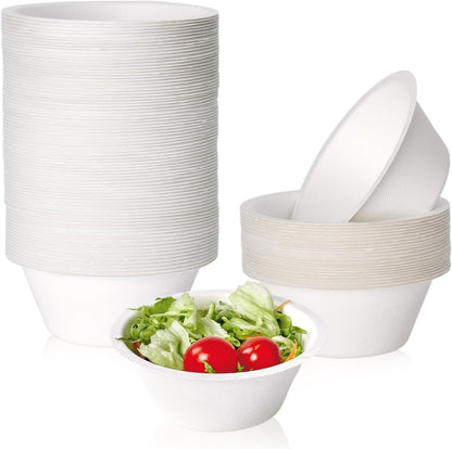 ECOLipak 150 Pack 12 oz Paper Bowls Disposable, Heavy-Duty Biodegradable Compostable Bowls Made of Natural Sugarcane Bagasse, Suitable for Salad, Dessert, Milk, Cereals