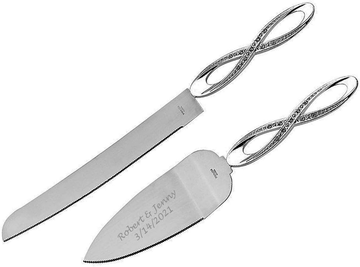 GIFTS INFINITY Personalized Wedding Cake Knife and Server Set with Engraving – Cake Cutting Utensil Set, Keepsake Gift for Wedding, Anniversary, Reception, Birthday & Other Occasions (CH-101WB)