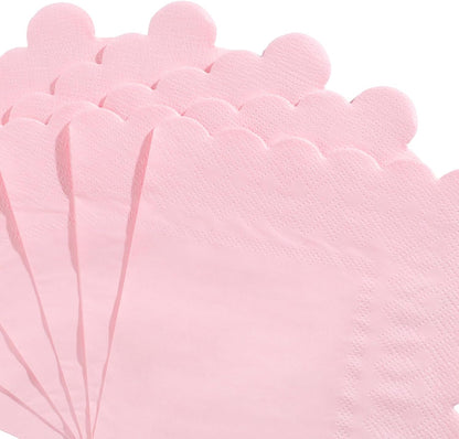 NatNarr 120 Pcs Cocktail Napkins Pink Mothers Day Paper Napkins Light Pink Dessert Beverage Napkin Cute Scalloped Party Napkin for Baby Bridal Shower, Birthday, 5 x 5 Inch