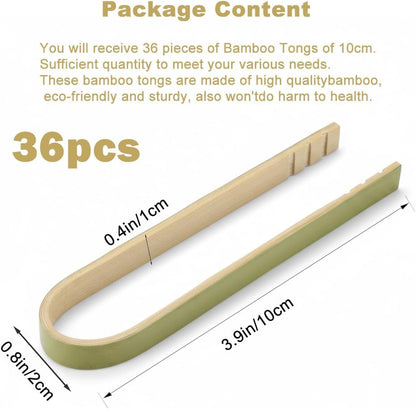 36Pcs 3.9-Inch Bamboo Serving Tongs, Disposable Wooden Tongs for Charcuterie Boards, Parties, and Food Presentation