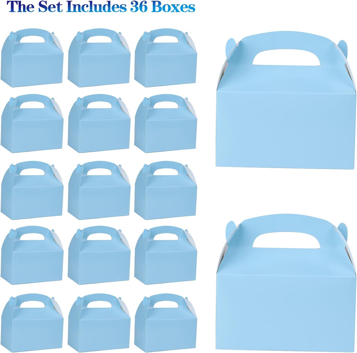 DjinnGlory 36 Pack White Party Favor Treat Boxes with Handle, DIY Paper Boxes for Baby Shower, Birthday, All Occasion, Small Gable Boxes for Small Business 6.18 x 3.58 x 3.38 Inches