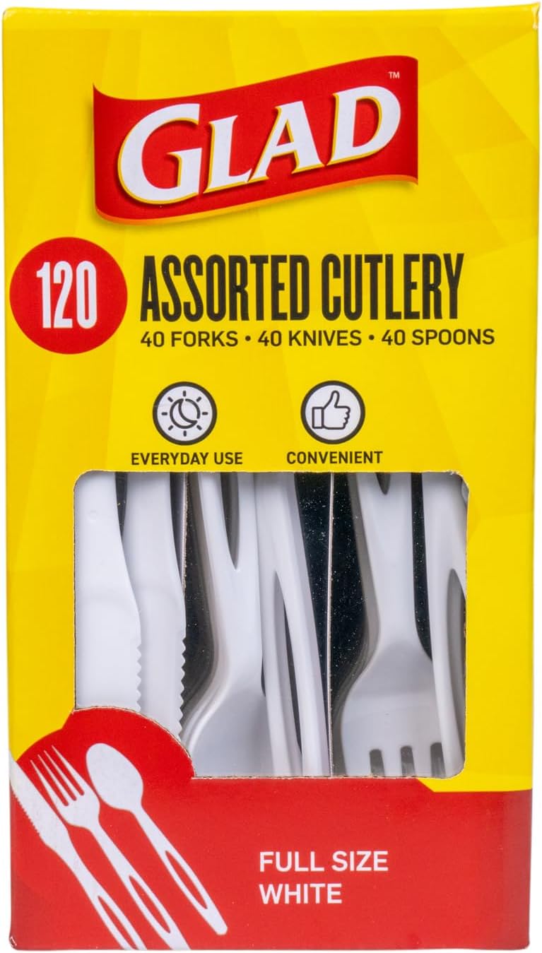 Glad Clear Disposable Cutlery Set with Heavy Duty Plastic Forks, Knives, and Spoons, Reusable Dishwasher Safe Plastic Utensils for Parties and Everyday Use, 240 Count