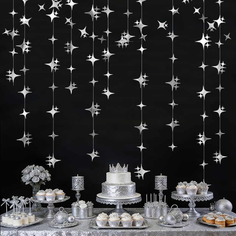 Glitter Gold Four-Angle Star Paper Garland Banner Décor 40 Feet Gold Twinkle Star Hanging Bunting Banner Backdrop for Wedding Baby Shower Birthday Graduation Disco Party Decorations
