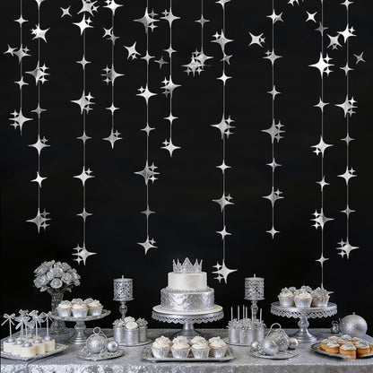 Glitter Gold Four-Angle Star Paper Garland Banner Décor 40 Feet Gold Twinkle Star Hanging Bunting Banner Backdrop for Wedding Baby Shower Birthday Graduation Disco Party Decorations