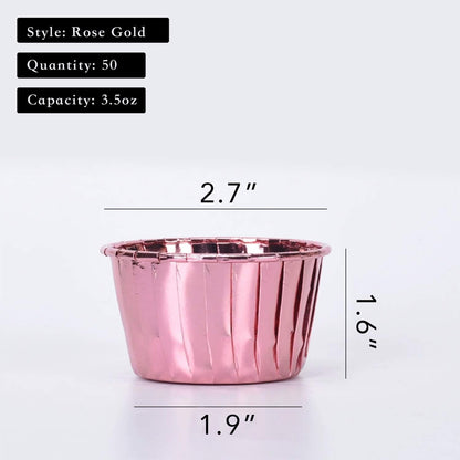 Party Hippo Cupcake Cups, 3.5 Oz 50 pcs Disposable Foil Muffin Liners, Gold Baking Cups, Ramekin Aluminum Cupcake Tip Pan Ramekin Holders, Little Baking Cups (White)