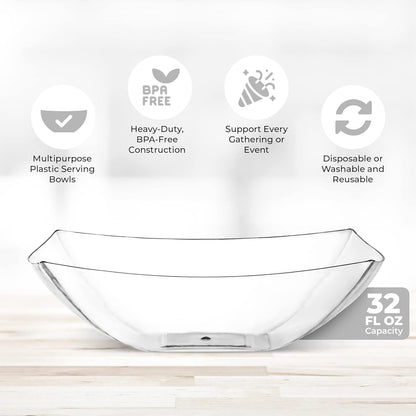 Posh Setting - Clear Plastic Serving Bowls for Party (8oz - 4 Pack) Square, Disposable, Salad & Fruit Bowls for Party Table, Candy Containers for Candy Buffet