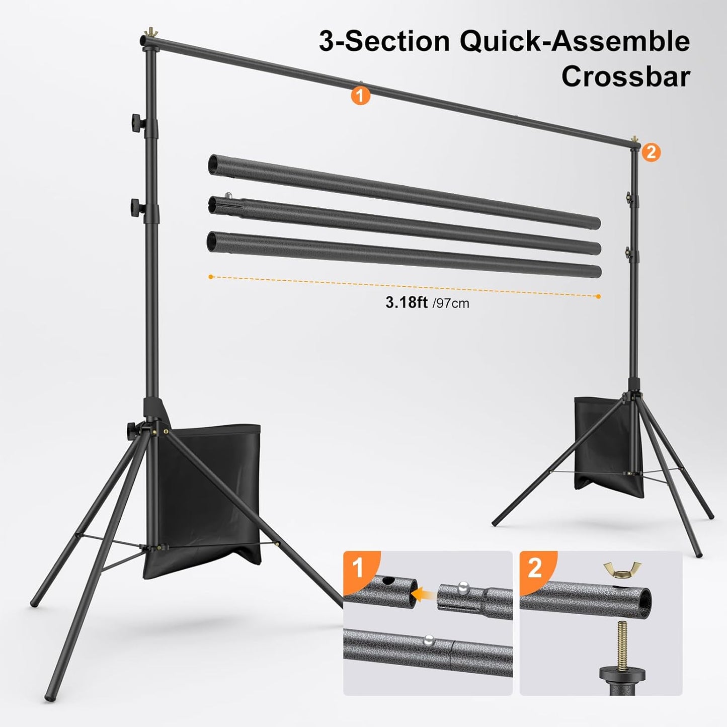 LINCO Lincostore Backdrop Stand for Parties Kit 10x7 ft Adjustable Back Drop Photography Studio Photo Background Support System with Clamps, Sand Bag, Carrying Bag 4172 4174 (10x7 ft)
