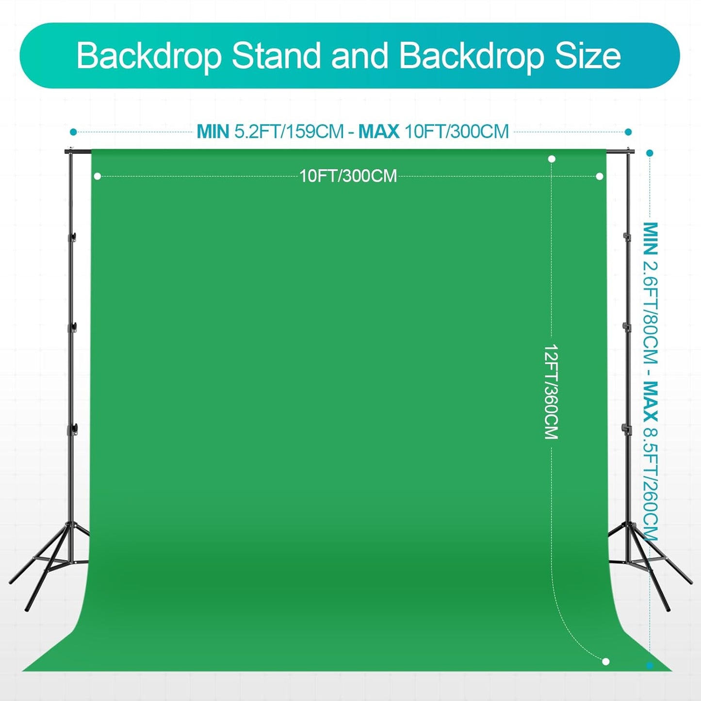 EMART 8.5 x 10 ft Backdrop Support System, Professional Photography Lighting Kit with 5500K 50W LED, 6 * 9ft Backdrop *3, Reflector,Umbrellas&Softbox Lighting Kit for Studio, Portrait, Video Shooting
