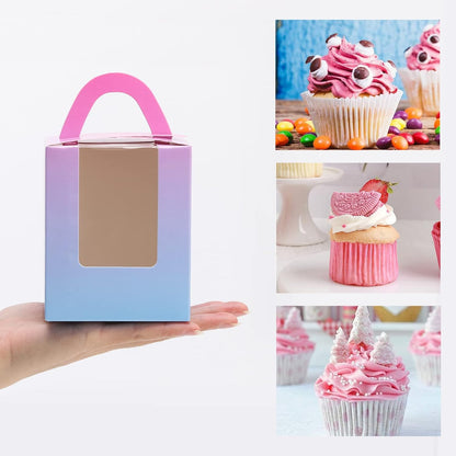acDesign 100Pcs Cupcake Boxes With Window 3.6in*3.6in*4.3in Single Individual Cupcake Boxes With Handle and Inserts for Wedding Birthday Party Treats Gift,Black