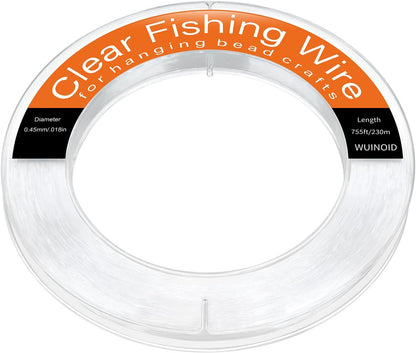 Clear Fishing Line Wire 755 ft, Invisible Monofilament Fishing Line Wire, Nylon String for Hanging Balloons Garland Crafts Picture Decorations, Clear String Threads Cords WUINOID