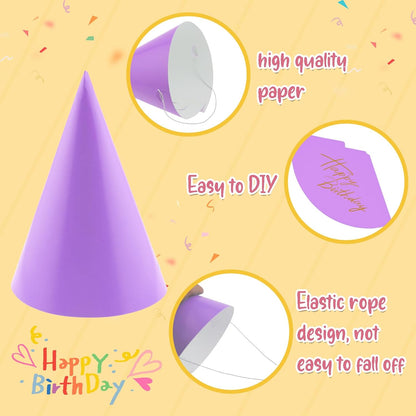 24 PCS Party Cone Hats DIY Birthday Paper Cone Hats for Kids and Adults Birthday, Baby Shower, Bridal Shower