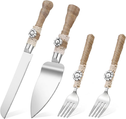 Wedding Cake Knife and Server Set Lace Rustic Handle Cake Cutting Set Pie Dessert Servers for Weddings Anniversaries Bridal Shower Couples Engagement Gifts