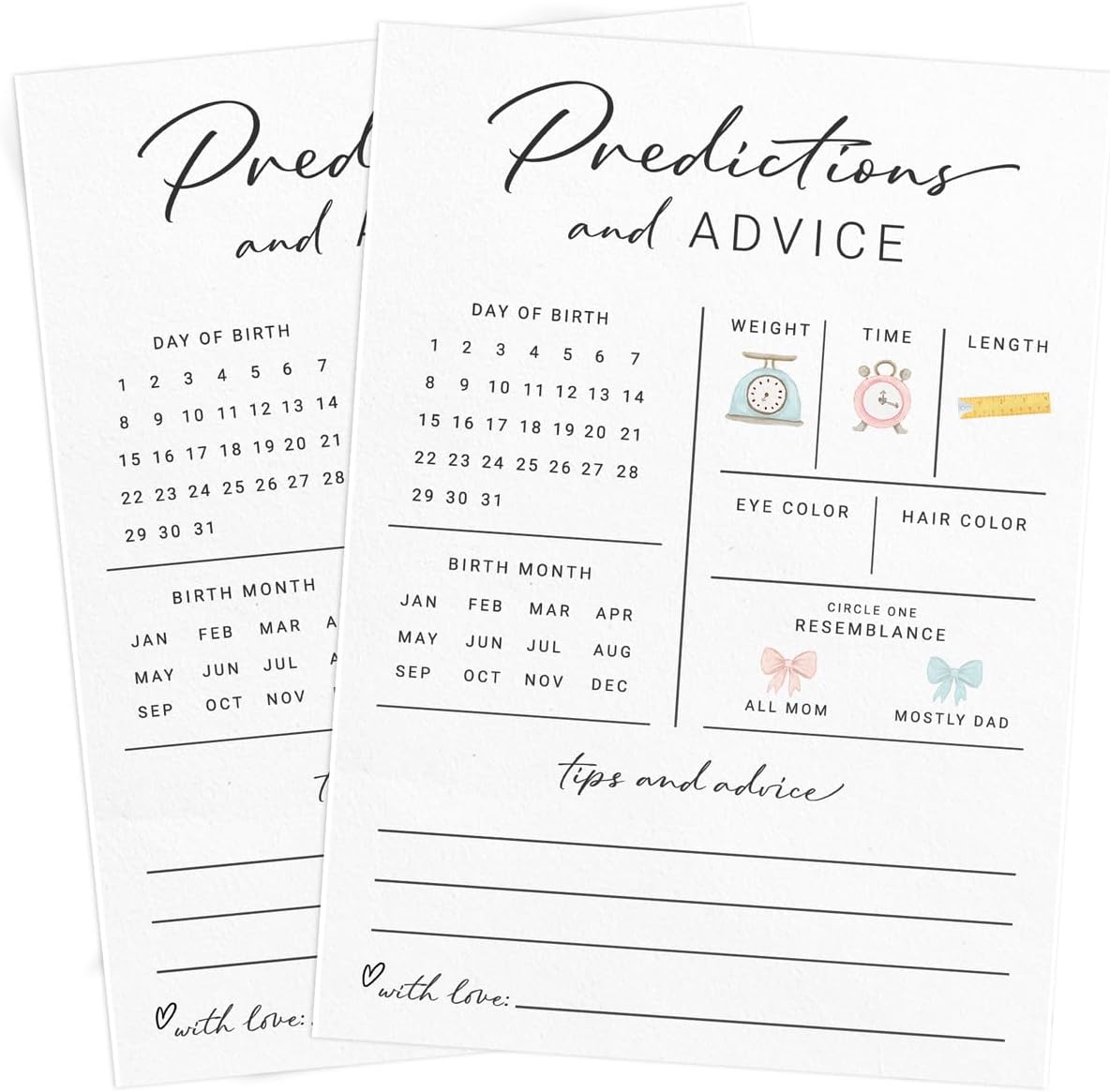 Printed Party Baby Predictions & Advice Cards for New Parents – Baby Shower Game, Wishes for Mommy & Daddy, Gender Reveal Boy or Girl, Modern Minimal Design, 30 Cards