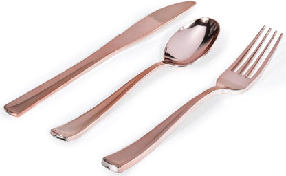 Gold Plastic Silverware Set (160 Bulk Pack) Disposable Cutlery Utensils, 80 Gold Forks, 40 Gold Knives, 40 Gold Spoons, Heavy Duty Flatware For Holidays, Parties, Dinners, Weddings, and Occasions