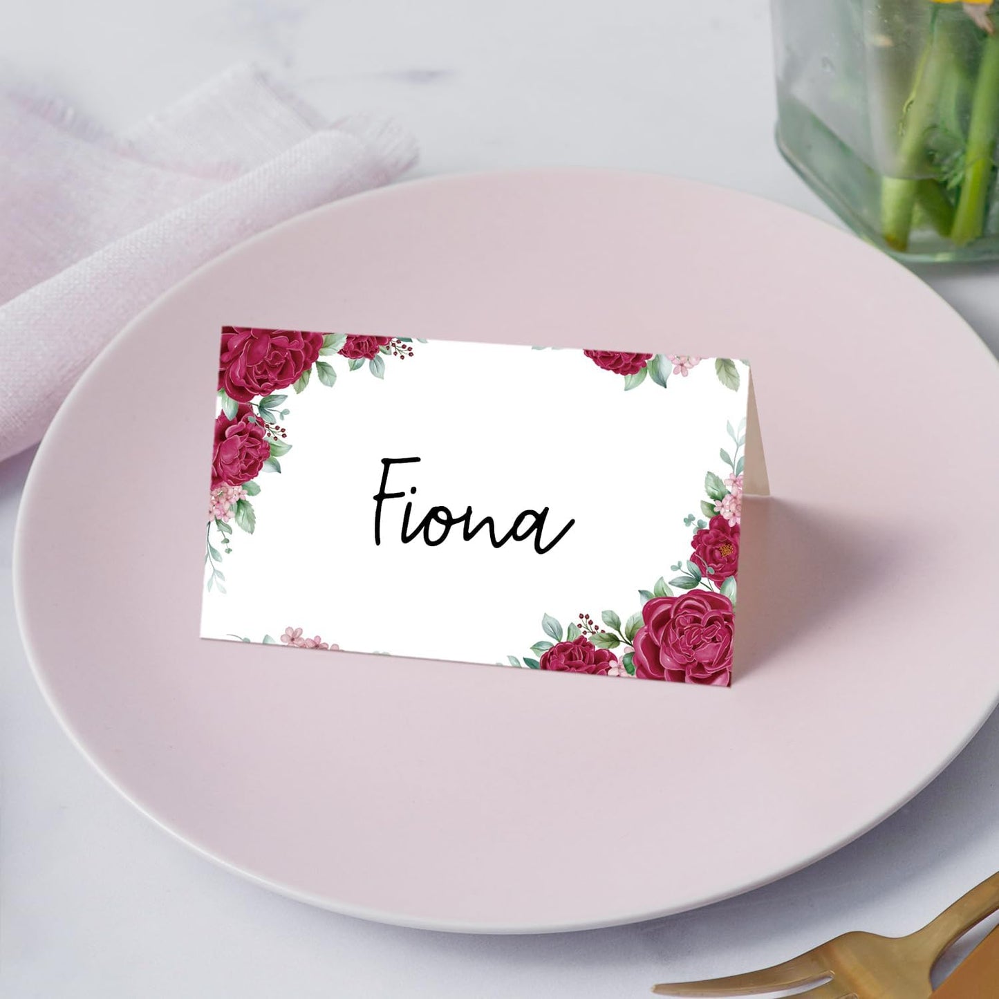 Gold Foil Border Place Cards, Set of 25 Tent Name Cards for Table Setting, Food Label for Wedding, Baby Shower, Birthday Dinner Party Supplies -010