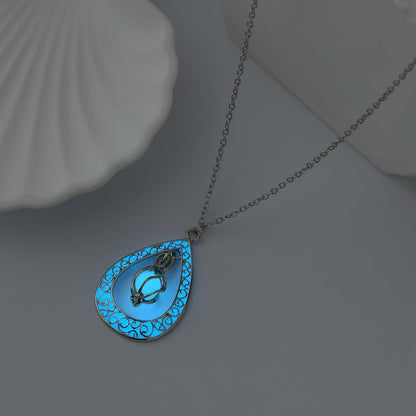 EEQQBZ Glow in The Dark Silver Teardrop shape necklace,Fantasy Glowing Jewelry Charm