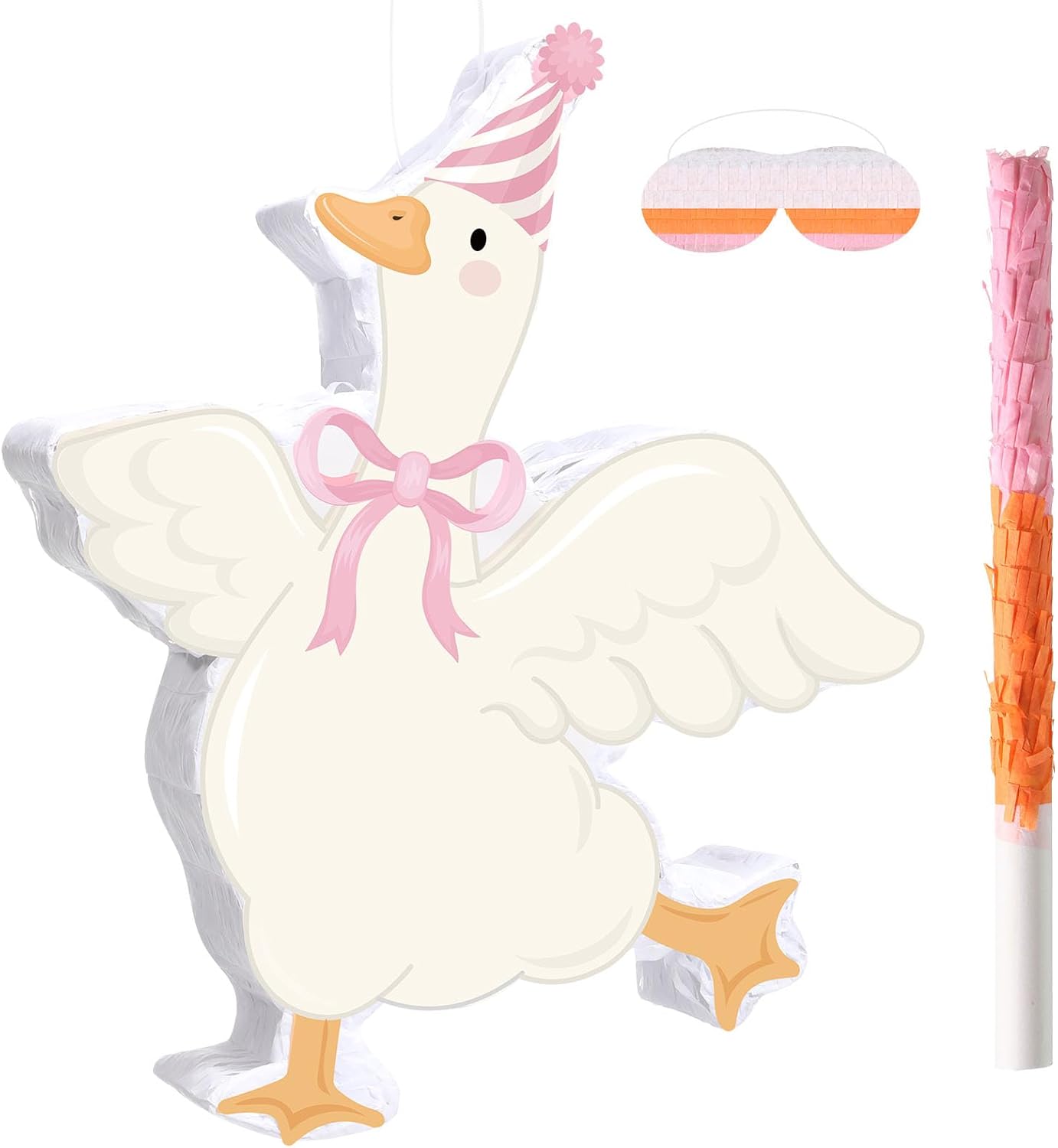 Pasimy One Silly Goose Piñata with Blindfold and Stick Funny Piñata Bundle for Girls Pink Silly Goose Theme Birthday Baby Shower Halloween Party Decorations Game Supplies, 12.20 x 14.80 Inch