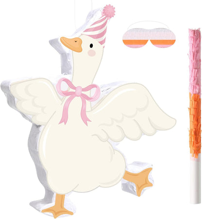 Pasimy One Silly Goose Piñata with Blindfold and Stick Funny Piñata Bundle for Girls Pink Silly Goose Theme Birthday Baby Shower Halloween Party Decorations Game Supplies, 12.20 x 14.80 Inch