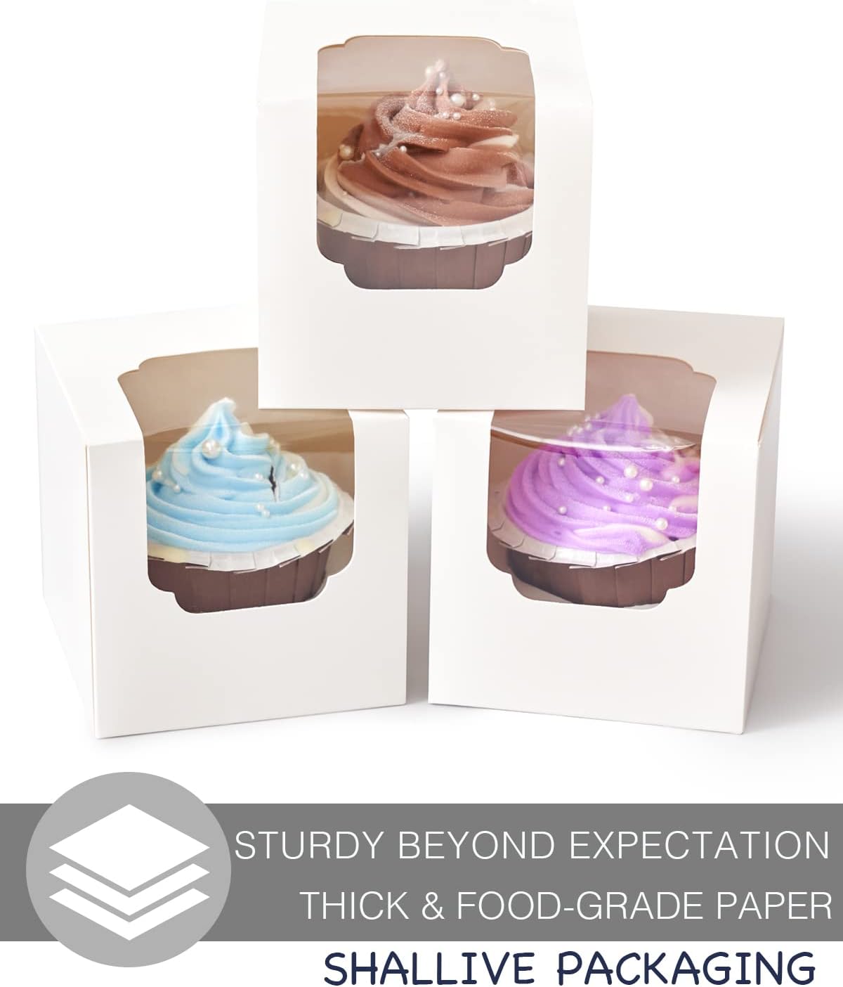 100 Pcs Kraft Brown Cupcake Boxes Individual Bulk Paper Cupcake Containers Single with Insert and Window, Pop up Cookie Boxes and Cocoa Bombs Boxes Packaging for Bakery Gift Giving