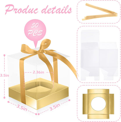 Thenshop 50 Pcs Clear Cupcake Boxes Individual 3.5 Inch Plastic Single Cupcake Containers Boxes with Inserts and Ribbon Individual Cake Storage Holders for Cake Kitchen(Dark Blue)