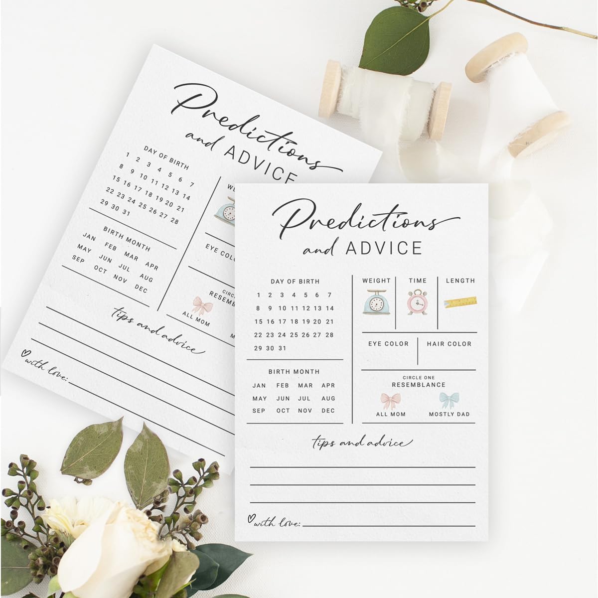 Printed Party Baby Predictions & Advice Cards for New Parents – Baby Shower Game, Wishes for Mommy & Daddy, Gender Reveal Boy or Girl, Modern Minimal Design, 30 Cards