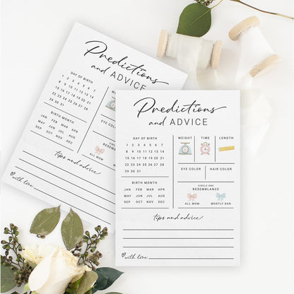 Printed Party Baby Predictions & Advice Cards for New Parents – Baby Shower Game, Wishes for Mommy & Daddy, Gender Reveal Boy or Girl, Modern Minimal Design, 30 Cards