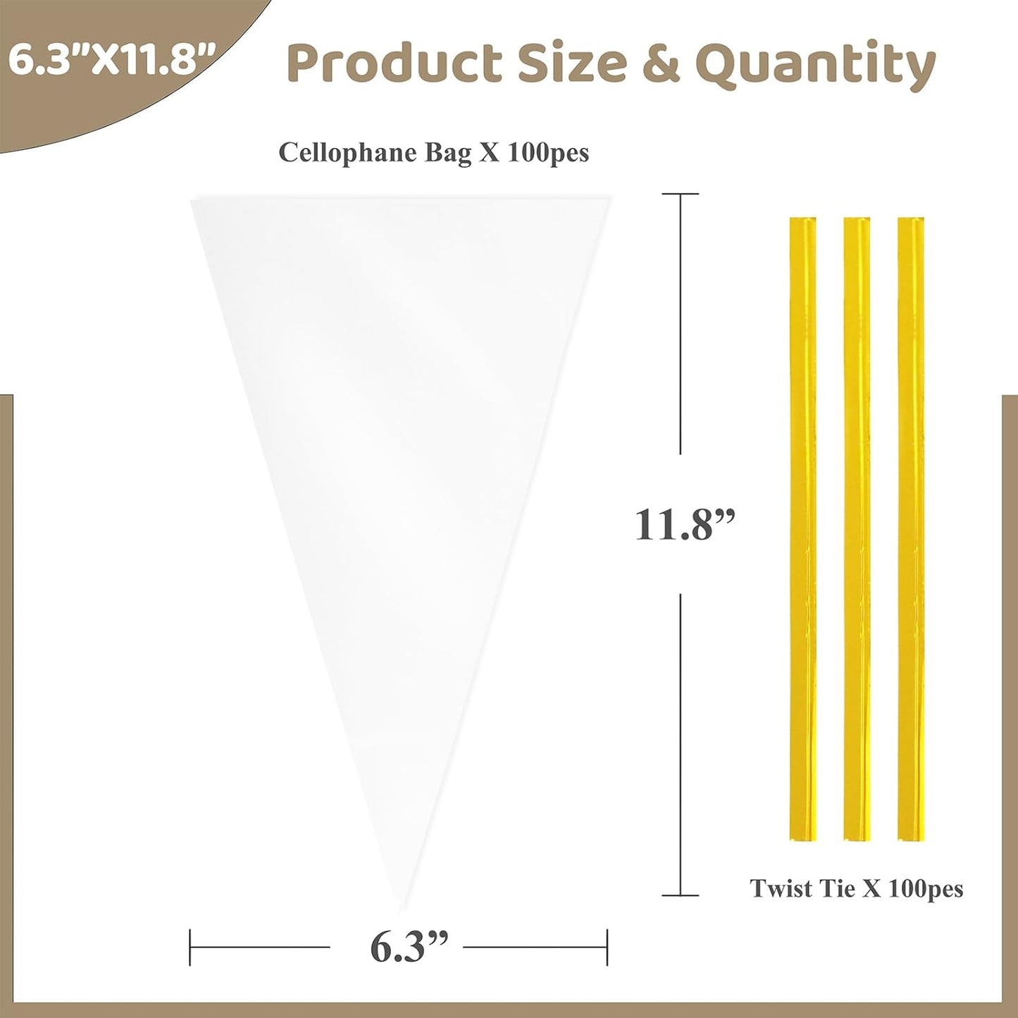 WIKDAY Cellophane Bags 100 PCS 6x10 Inches Clear Gift Gags with Ties Plastic Treat Party Favor Candy Bags for Gift Giving, Packaging Snack, Products