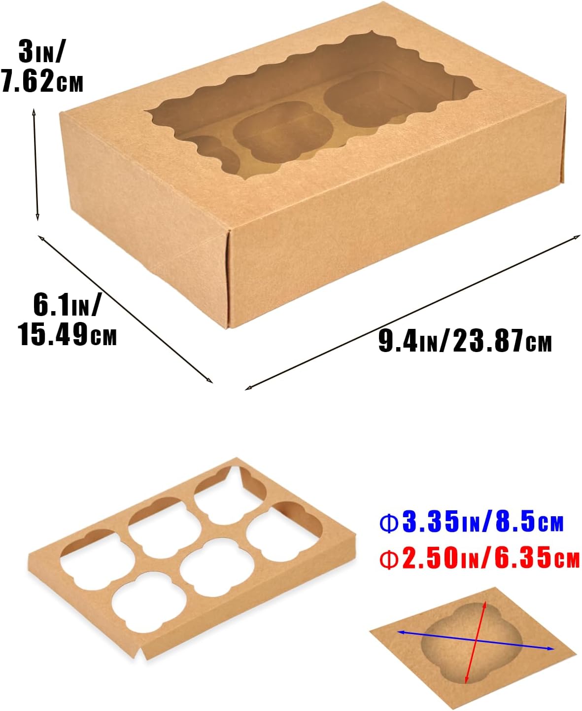 Bakepacker Auto-pop up 6 Cupcake Boxes with Window 20 Count Pink Box 9.4 x 6.1 x 3 inch Cupcake Carrier