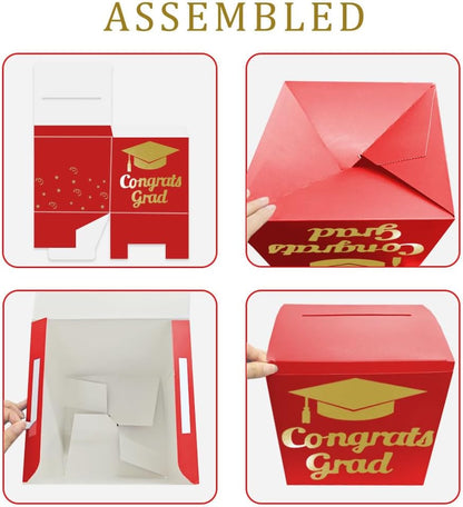 Graduation Card Box Holder, Congrats Grad Foldable Cardboard Decorations Box for Graduation Party Decoration and Grad Parties (Black)