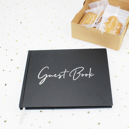Amonk Premium Black Guest Book for Graduation Party, Weddings, Baby Showers & Special Events - Hardcover Sign in Funeral Memory Book with 100 Lined/Blank Pages & Gold Gilded Edges (9"x7")