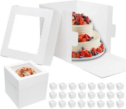 Mefleet 25pcs 14x10x6 Cake Boxes with Window Rectangle Quarter Sheet Bakery Boxes for Pastry Baking Cake, Cupcakes, Donuts, Cookies, Pie Treat Packaging White Large