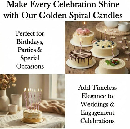 12-Count Spiral Birthday Candles, Long Twisty Gold Party Candles with Candle Holders, Long Burning for Weddings, Birthdays, Party Decorations, Cupcakes, Anniversary and Meetups (Gold)