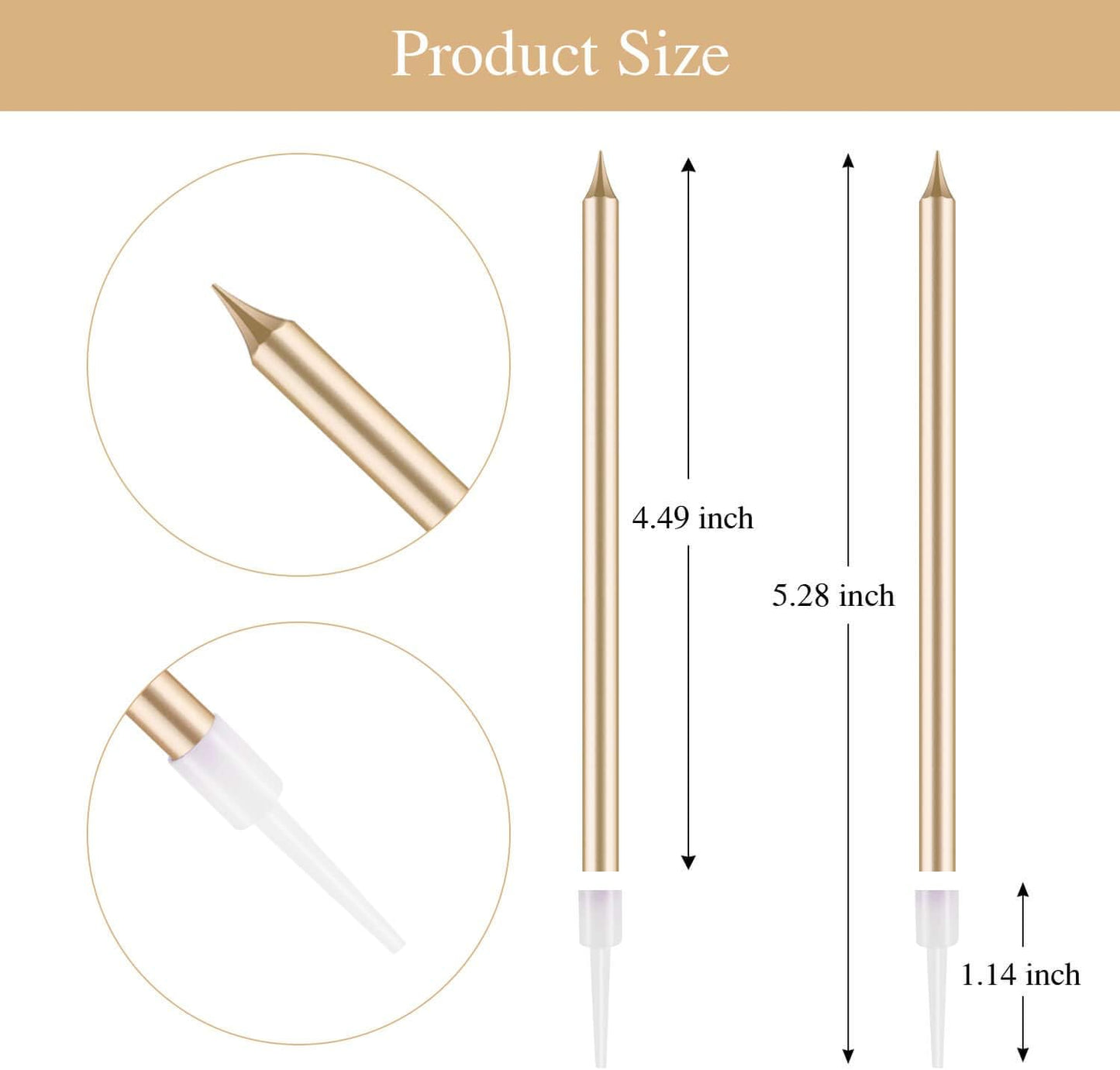 BEAN LIEVE 24-Count Birthday Candles - Long Thin Cake Candles Slow Burning Candles for Birthday, Wedding, Lucky Party Decoration (Champagne Gold)