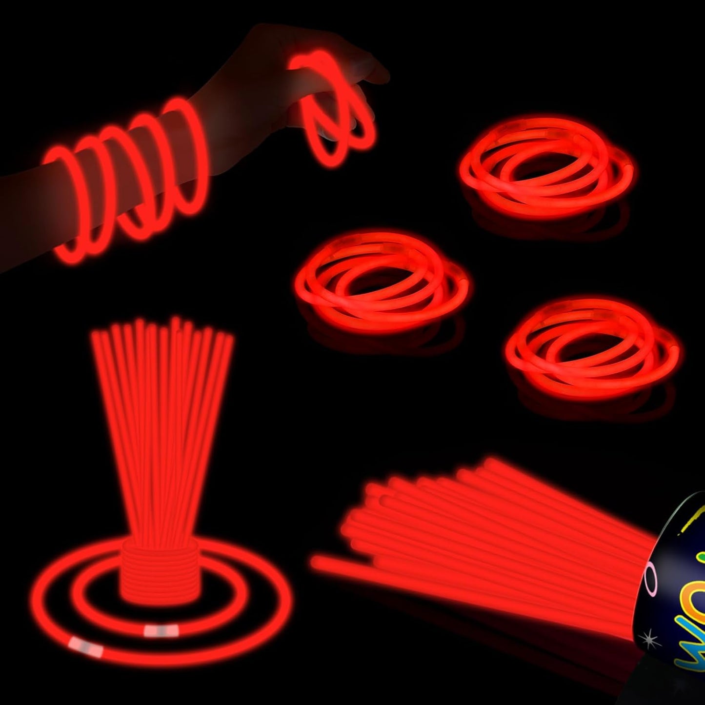 40 Pack 8” Red Glow Sticks Bracelet Necklaces Bulk with 40 Connectors Neon Glow In The Dark Party favors Supplies for Holiday Birthday Party Decoration (Red)