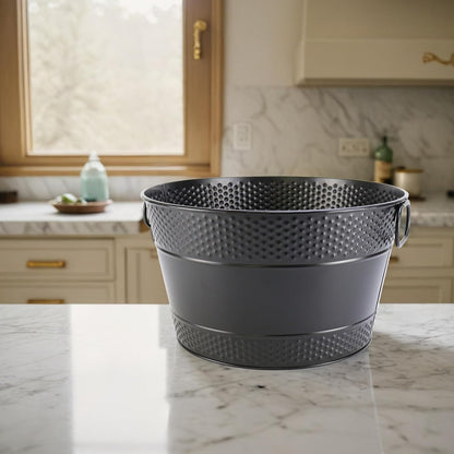 Metal Ice Bucket Galvanized Beverage Tub, Drink Buckets Large Cooler for Wine Beer Champagne Cocktails for Catering, Bars, Parties, Outdoor Events (Black-1PC)