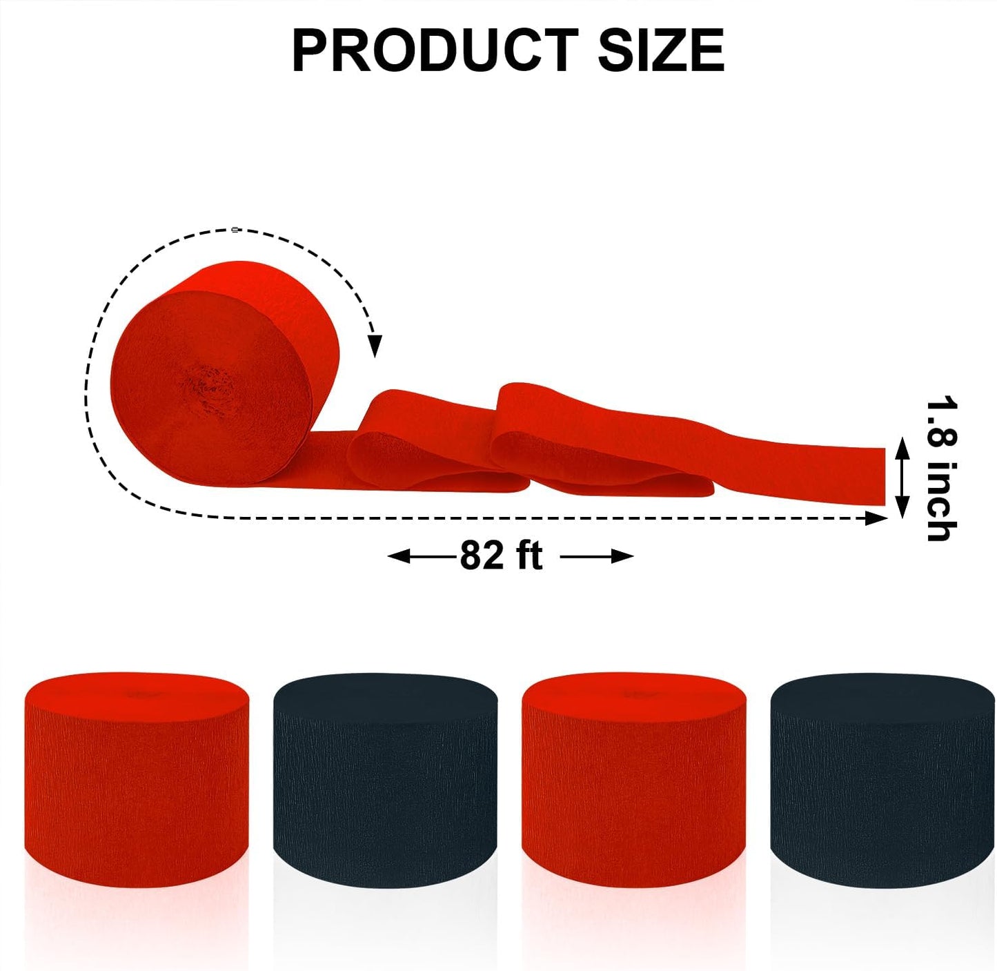4 Crepe Paper Streamers Rolls, 328ft Pack of Red and White Crepe Paper for Birthday Baby Shower Wedding Christmas Valentines Day Party Decorations (1.8 inch x 82 ft/Roll)