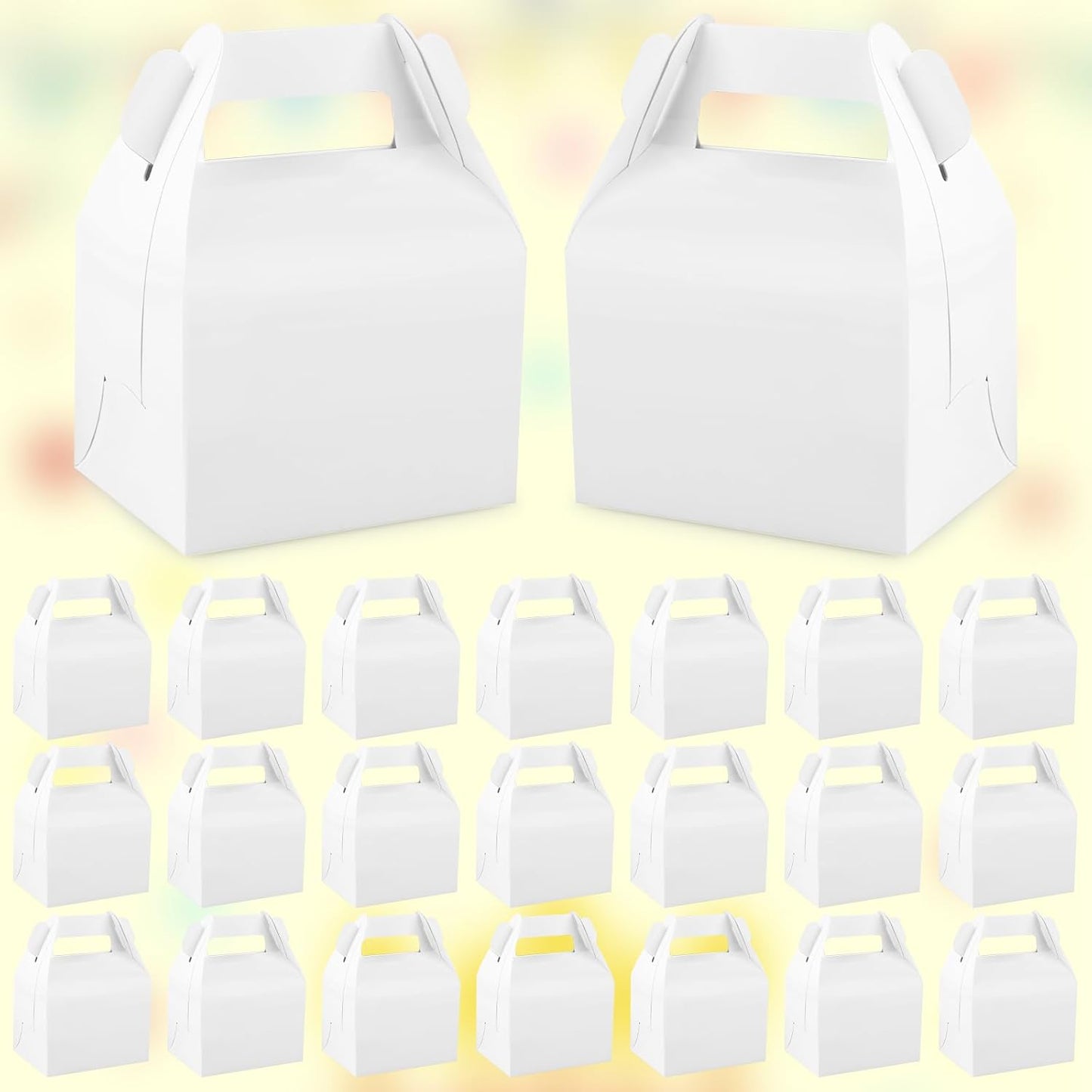 Hxezoc 24 Pieces White Party Favor Boxes Gable Candy Treat Box Folding Paper Gift Box with Handles for Baby Showers Birthday Party Wedding Decoration Supplies