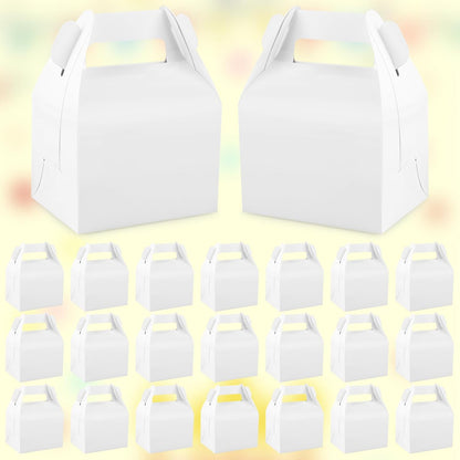 Hxezoc 24 Pieces White Party Favor Boxes Gable Candy Treat Box Folding Paper Gift Box with Handles for Baby Showers Birthday Party Wedding Decoration Supplies