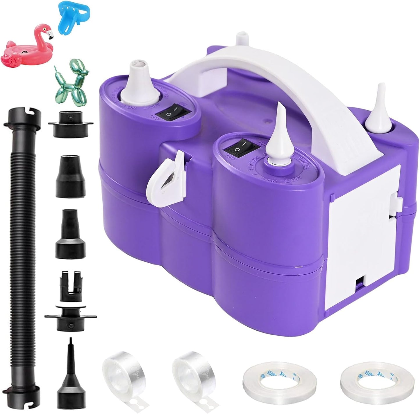Togvu Electric Balloon Pump, 3-in-1 Portable Air Pump for Inflatables and Balloons, Dual Nozzle Balloon Blower Machine for Latex 260q Foil Balloons 110V Inflator Deflator for Pool Floats Air Mattress