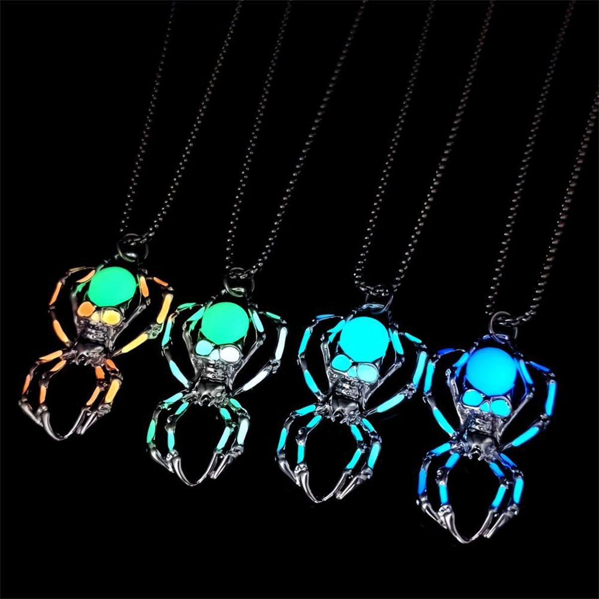 Spider Necklace for Men Women,Punk Luminous Animal Pendant,Spider Charm Pendant Necklace,Hip-hop Glow in the Dark Jewelry