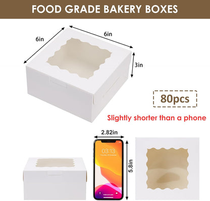 Moretoes 30pcs White Cookie Boxes with Window, 6x6x3 Inches, Bakery Boxes for Cookies, Pastry,Strawberries, Small Pie, Macarons
