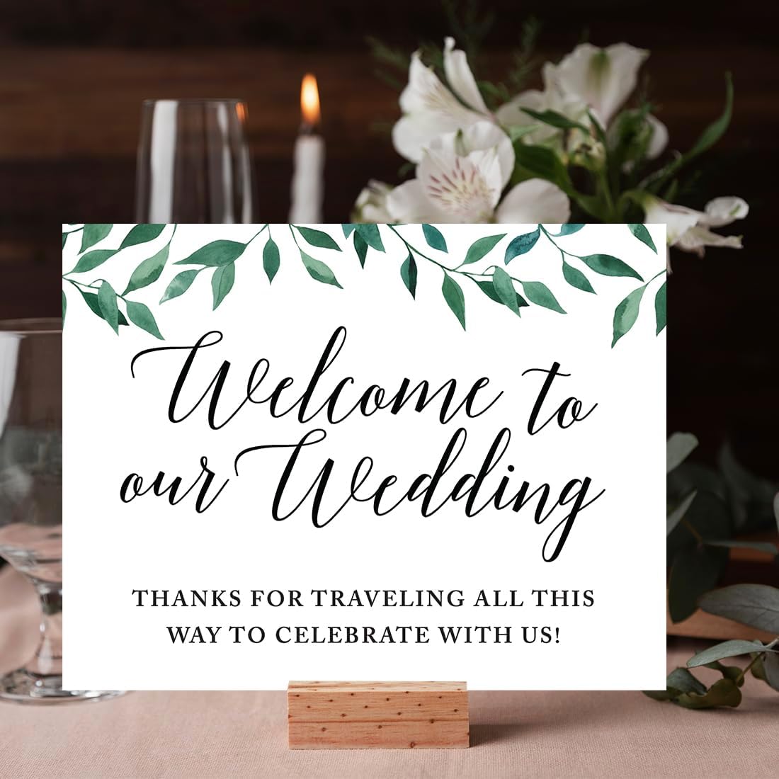 Andaz Press Wedding Party Signs, Natural Greenery Green Leaves, 8.5x11-inch, Bridal Shower Scavenger Hunt, 1-Pack - Colors B