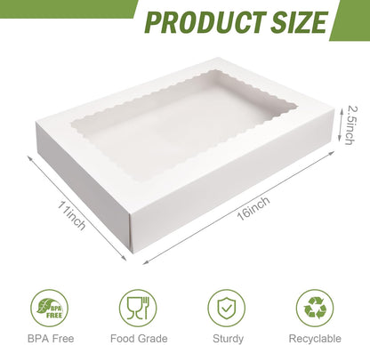 Rarapop 4 Pack Large Cookie Boxes with Window, 16x11x2.5 Inches Auto-Popup Bakery Boxes Treat Boxes for Pastries, Donuts, Pies, Muffins