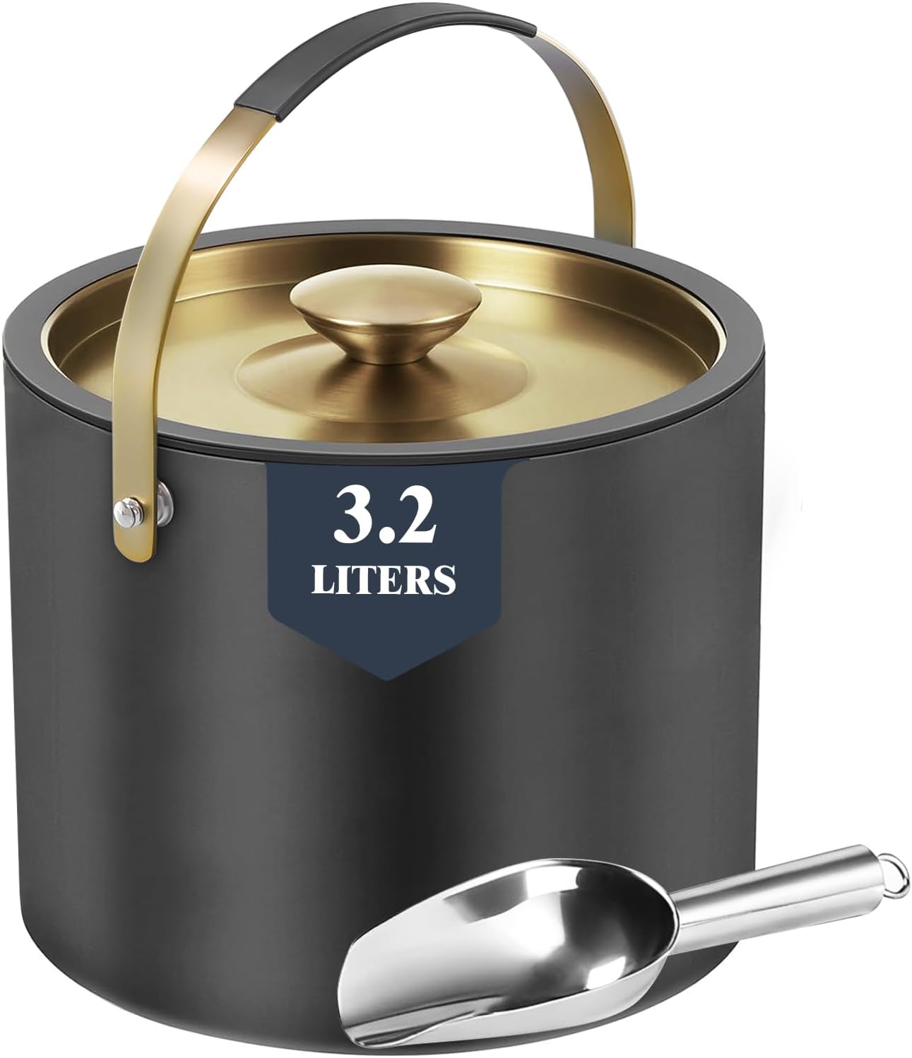 3.2L Insulated Ice Buckets for Parties, Elegant Double Wall Stainless Steel Champagne Buckets with Lid & Scoop,Ideal for Cocktail Bar, Chilling Wine, Champagne