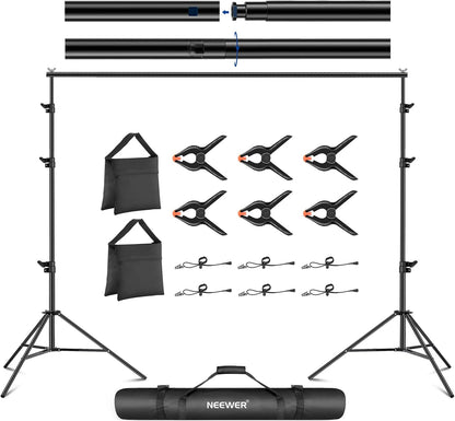 Neewer Photo Studio Backdrop Support System, 10ft/3m Wide 6.6ft/2m High Adjustable Background Stand with 4 Crossbars, 6 Backdrop Clamps, 2 Sandbags, and Carrying Bag for Portrait & Studio Photography