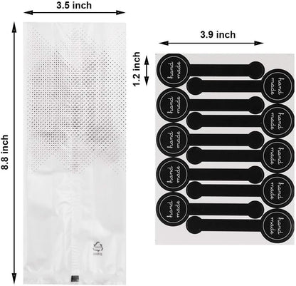 Self Adhesive Cookie Cellophane Treat Bags with Seal 4x4 Inches, 4 Mils Self Sealing Resealable Plastic Packaging Bags with Thank You Labels for Gift Giving Party Favor Bakery Candy Chocolate 100 Pcs